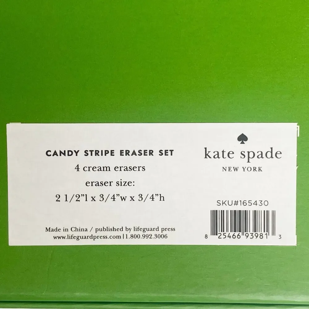 NWT Kate Spade Four White Adventure Stripe Eraser Set
